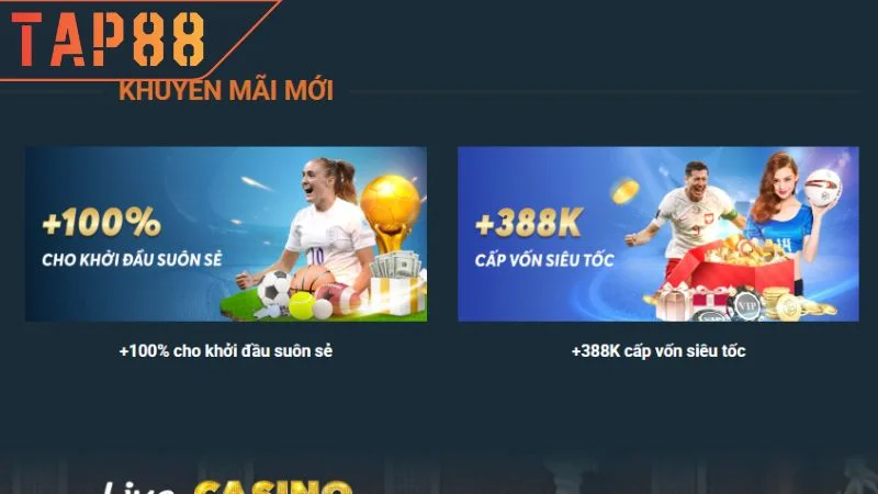 Tổng Hợp Các Sự Kiện Khuyến Mãi TAP88 Hấp Dẫn Hiện Nay Khuyến mãi TAP88 khởi đầu thuận lợi với ưu đãi 100% giá trị nạp