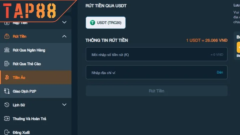 Cách Rút Tiền TAP88 An Toàn Qua Nhiều Phương Thức Tiện Lợi Rút tiền TAP88 dễ dàng qua ví điện tử