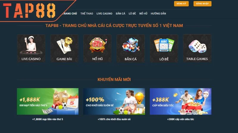 Trang chủ TAP88 mang đến kho trò chơi phong phú, đáp ứng đủ mọi nhu cầu giải trí